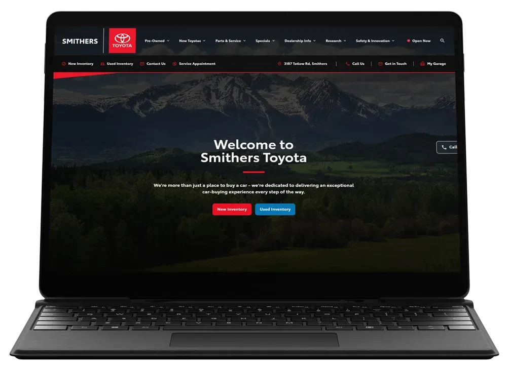 The Smithers Toyota website, built by Carpages, on a tablet