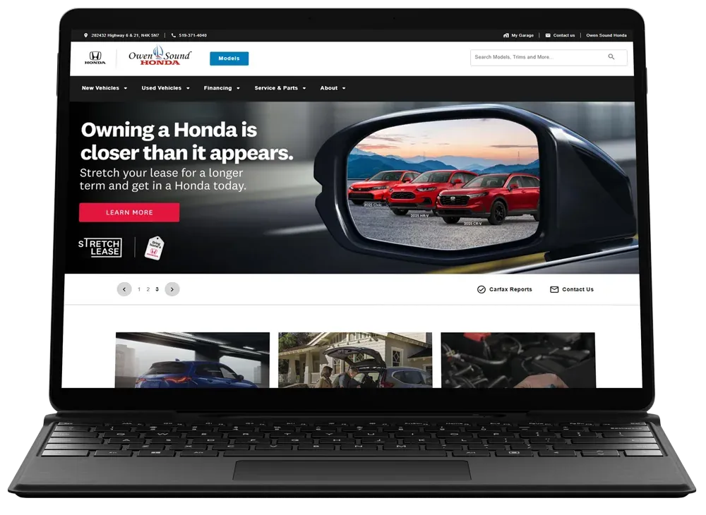 The Owen Sound Honda website, built by Carpages, on a tablet