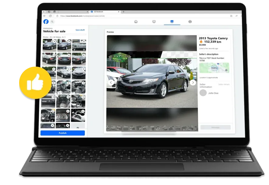 A vehicle listing posted to Facebook Marketplace with Dashboard Connect